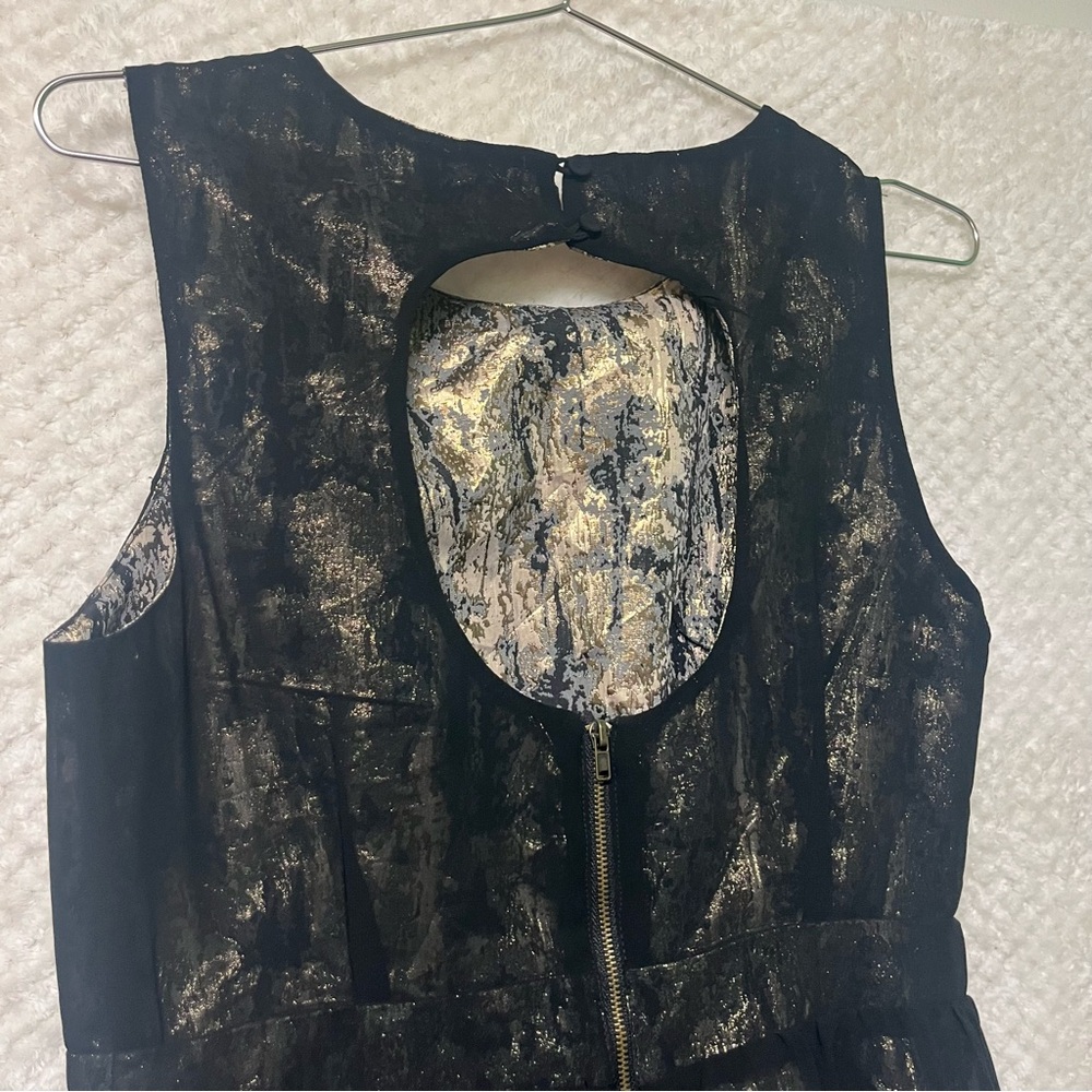 Forever 21 Metallic Black and Gold Dress Sleeveless Fit and Flare Formal Medium - Picture 9 of 12